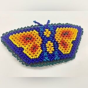 Handmade Artisan by Huicholes Mexican Beaded Butterfly Hair Barrett